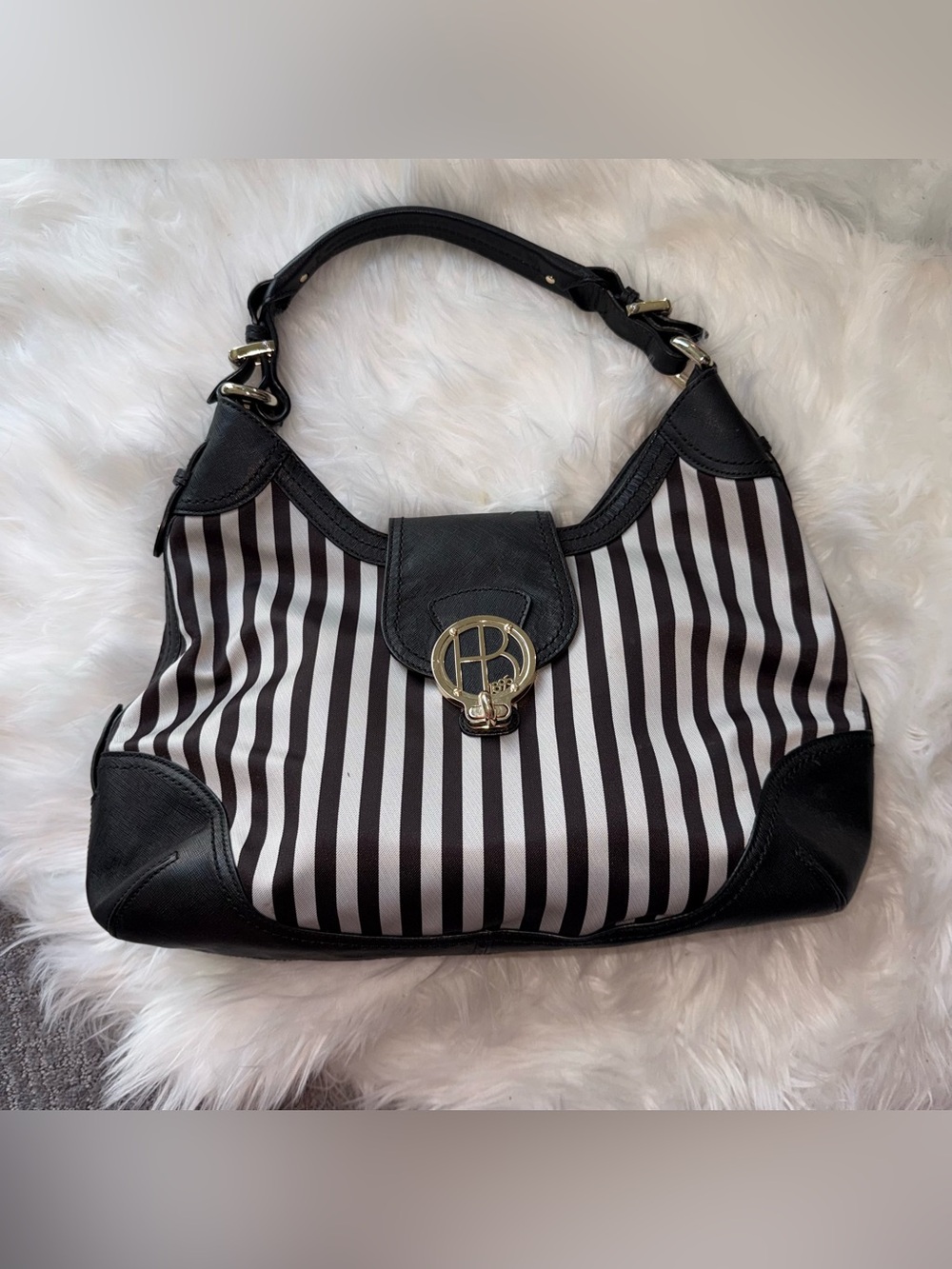 Henri Bendel Centennial Stripe Hobo Leather and Canvas Stripes